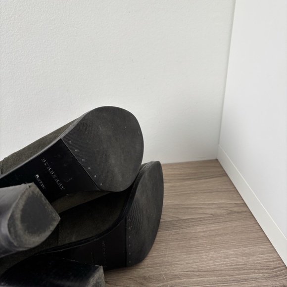 Burberry Ankle Boots Suede Chunky Heel Boots Green - Nova Check Plaide Sz 10 us - Picture 10 of 11